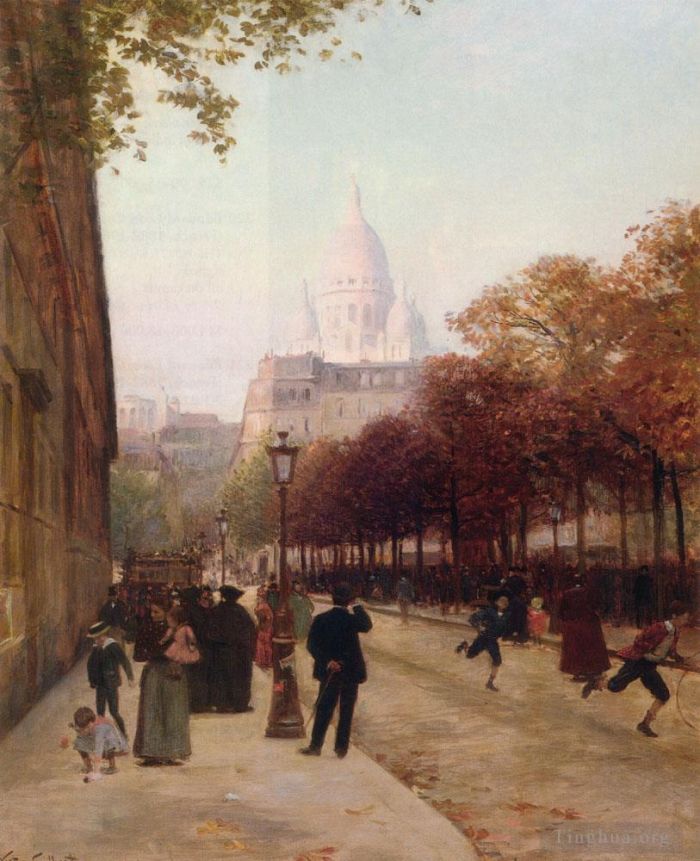 维克多·加布里埃尔·吉尔伯特 的油画作品 -  《巴黎丹弗斯和圣心广场》
