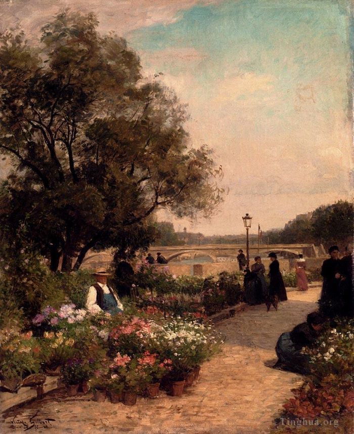 维克多·加布里埃尔·吉尔伯特 的油画作品 -  《鲜花码头》
