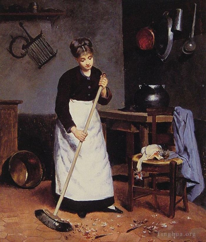 维克多·加布里埃尔·吉尔伯特 的油画作品 -  《扫羽毛》