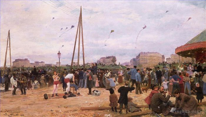 维克多·加布里埃尔·吉尔伯特 的油画作品 -  《克里尼昂古门,(Porte,de,Clignancourt),集市》