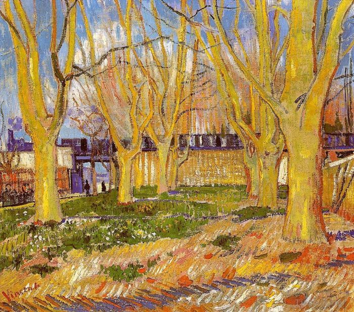 文森特·威廉·梵高 的油画作品 -  《阿尔勒站附近的梧桐树大道》