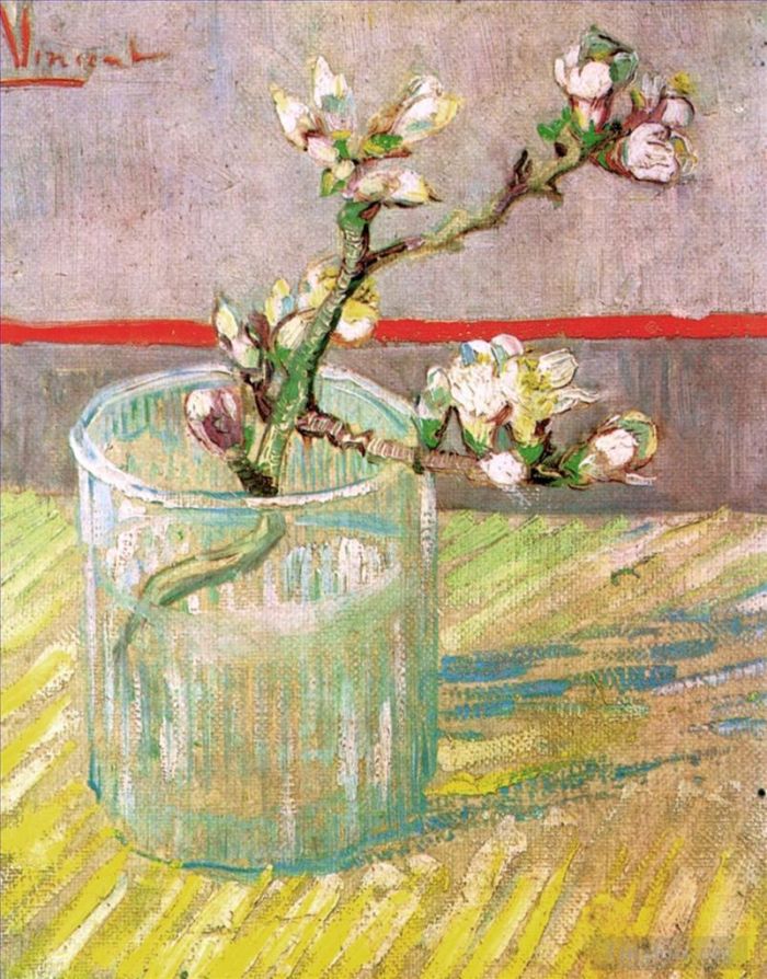文森特·威廉·梵高 的油画作品 -  《瓶子里盛开的扁桃花枝》
