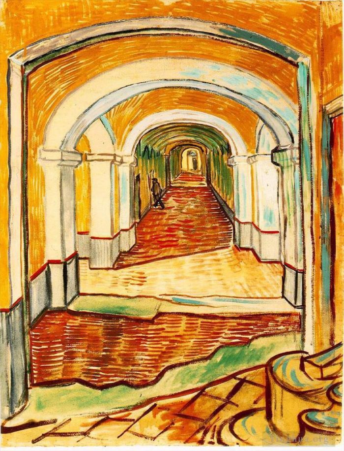 文森特·威廉·梵高 的油画作品 -  《收容所内的走廊》