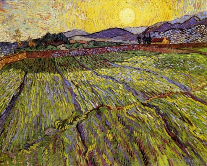 文森特·威廉·梵高 的油画作品 -  《封闭的田野与初升的太阳》