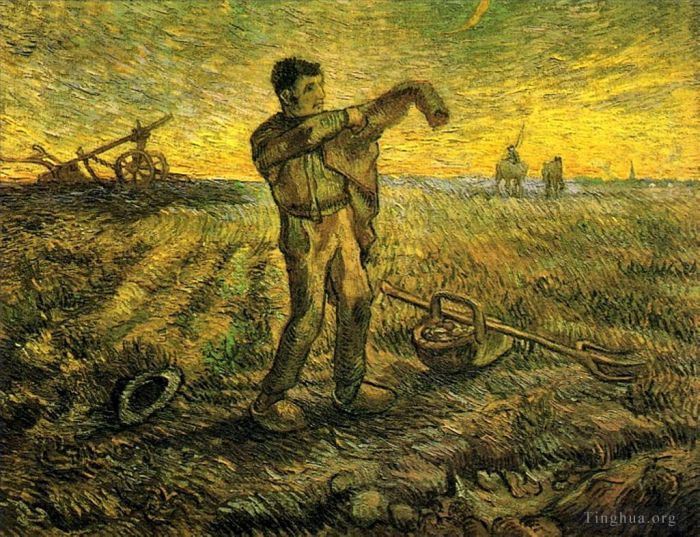 文森特·威廉·梵高 的油画作品 -  《晚上,小米之后一天的结束》