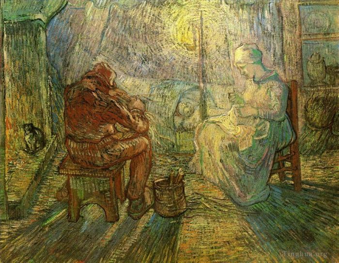 文森特·威廉·梵高 的油画作品 -  《晚间,小米之后的守望》