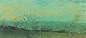 艺术家文森特·威廉·梵高作品《月光下从山坡上看到的工厂》