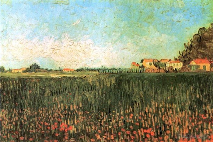 文森特·威廉·梵高 的油画作品 -  《阿尔勒附近麦田里的农舍》
