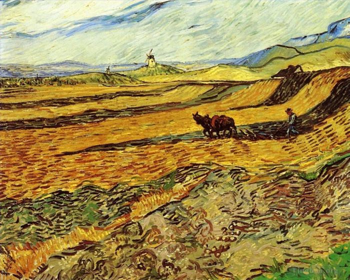 文森特·威廉·梵高 的油画作品 -  《田地,农夫和磨坊》