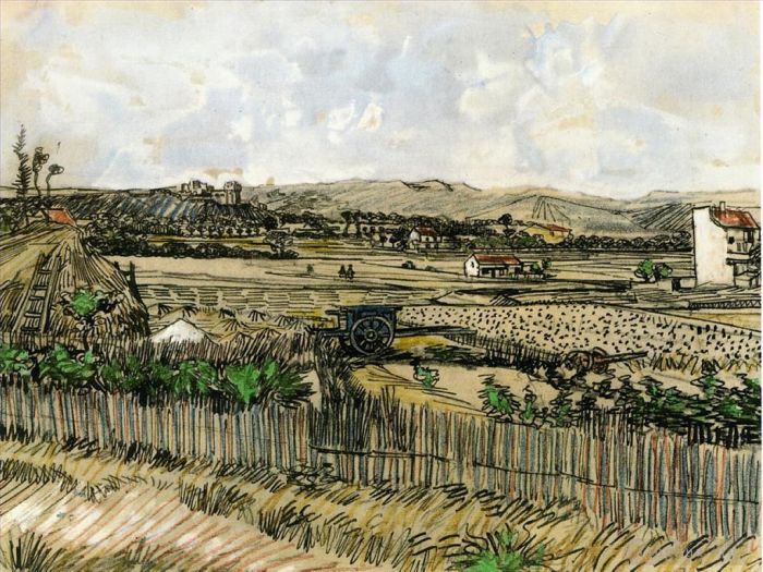 文森特·威廉·梵高 的油画作品 -  《蒙马儒左翼普罗旺斯的收获》