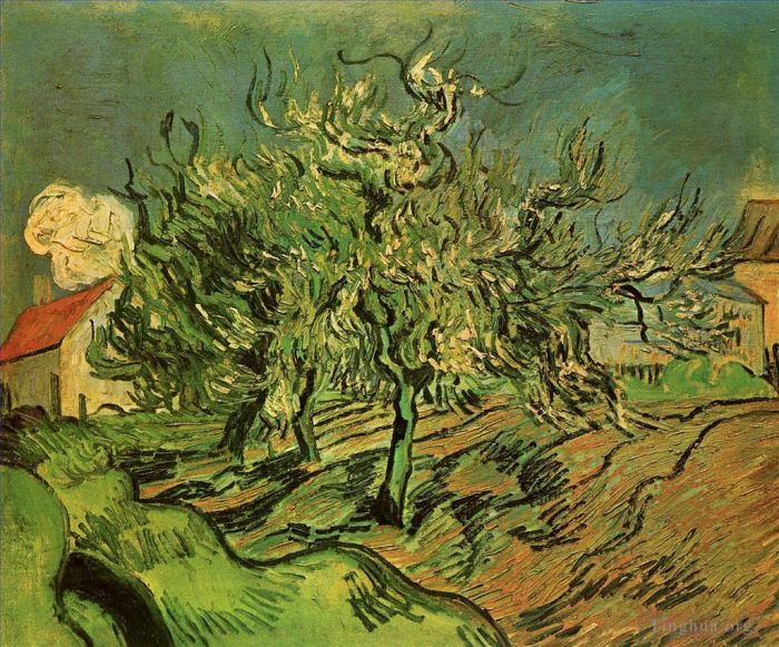 文森特·威廉·梵高 的油画作品 -  《三棵树和一所房子的风景》