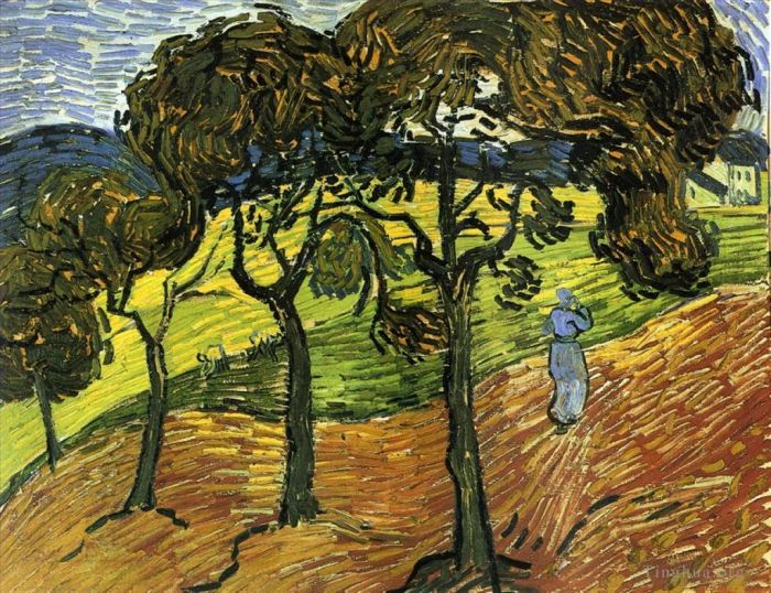 文森特·威廉·梵高 的油画作品 -  《有树木和人物的风景》