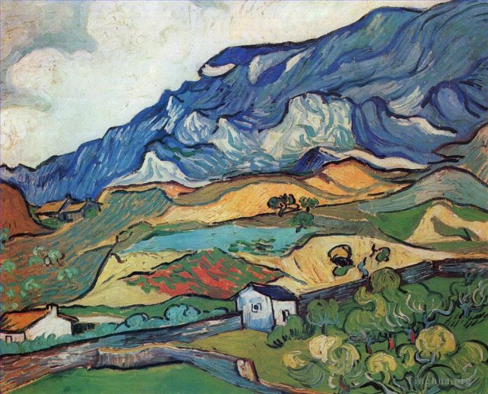 文森特·威廉·梵高 的油画作品 -  《南雷姆附近的,Les,Alpilles,山风景》