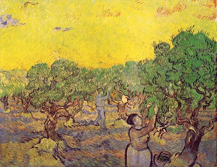 文森特·威廉·梵高 的油画作品 -  《橄榄树林与采摘人物》