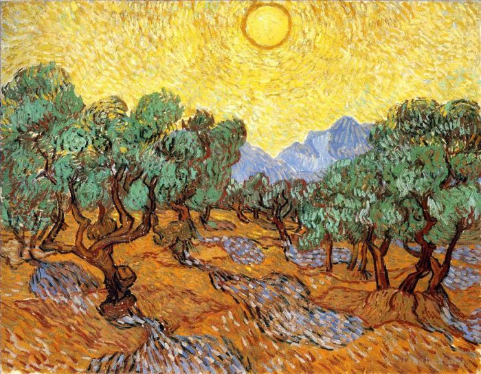 文森特·威廉·梵高 的油画作品 -  《橄榄树与黄色的天空和太阳》