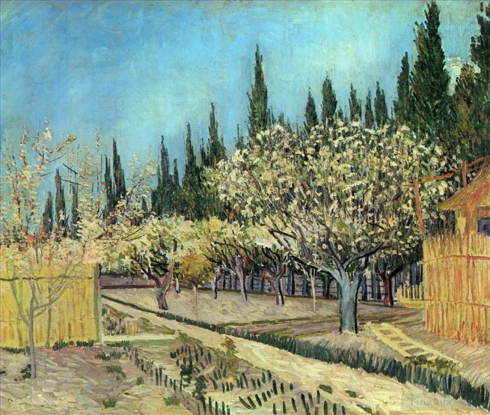 文森特·威廉·梵高 的油画作品 -  《柏树环绕的盛开果园,2》