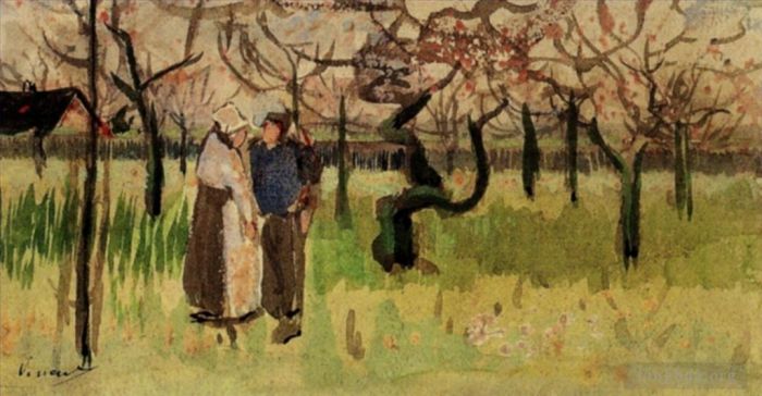 文森特·威廉·梵高 的油画作品 -  《果园花开二人图春》