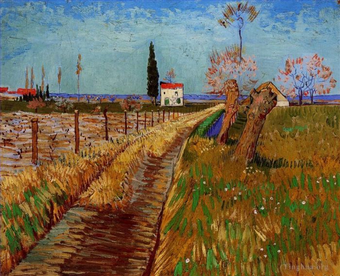文森特·威廉·梵高 的油画作品 -  《穿过柳树田野的小路》