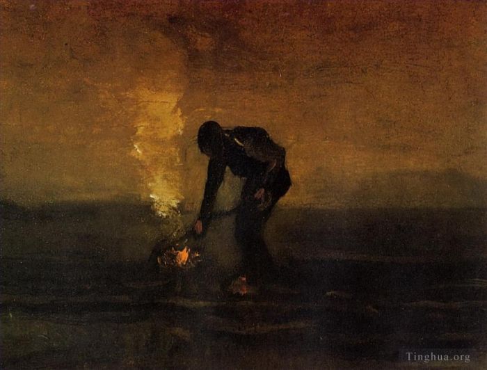 文森特·威廉·梵高 的油画作品 -  《烧杂草的农民》