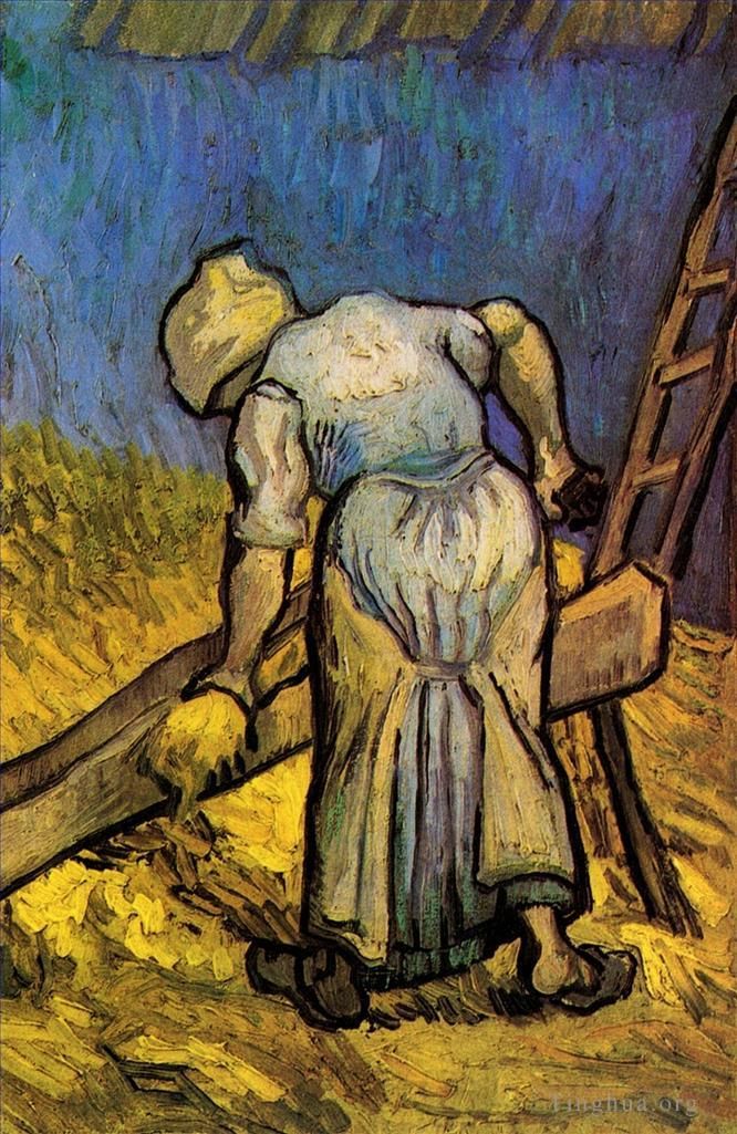 文森特·威廉·梵高 的油画作品 -  《割谷子后割草的农妇》