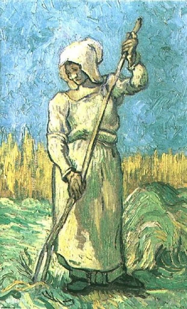 文森特·威廉·梵高 的油画作品 -  《拿着耙子收小米的农妇》