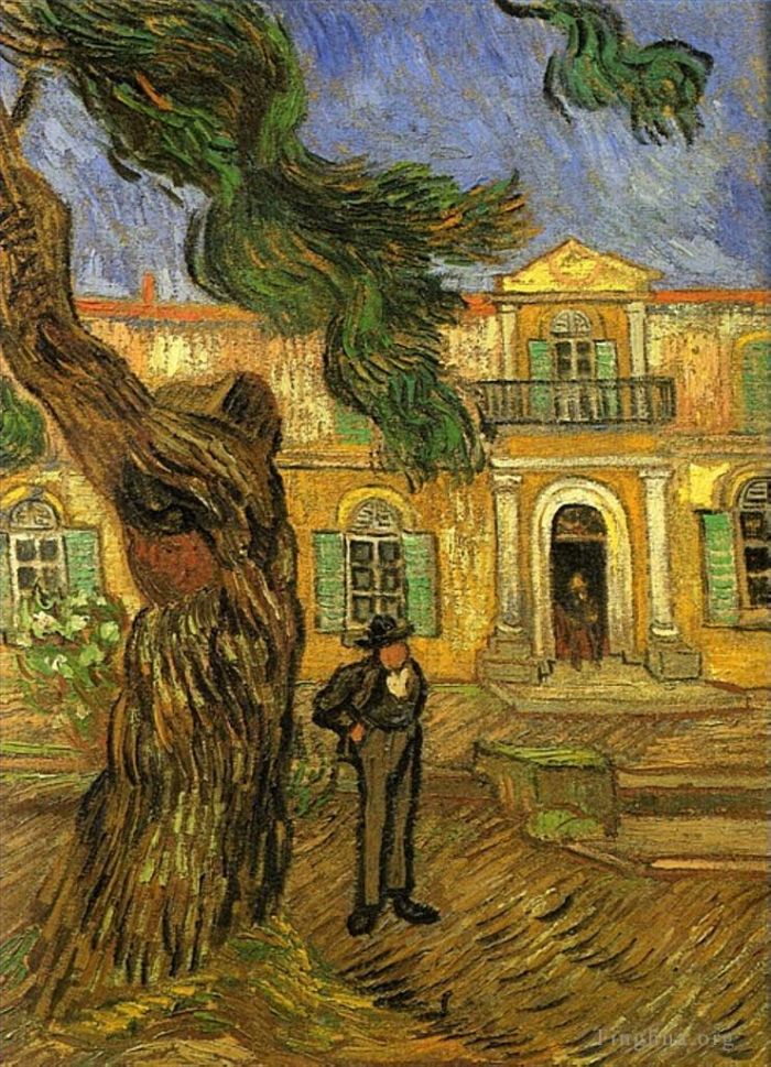 文森特·威廉·梵高 的油画作品 -  《圣保罗医院花园里的松树和人物》