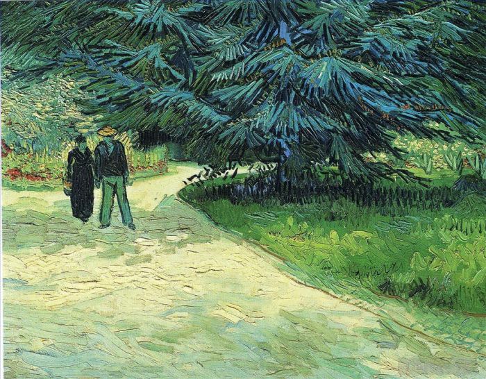 文森特·威廉·梵高 的油画作品 -  《有夫妇和蓝杉树的公共花园》