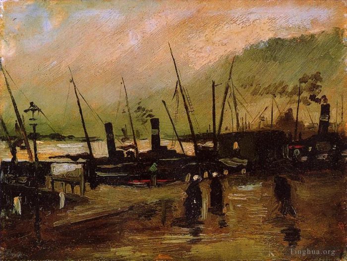 文森特·威廉·梵高 的油画作品 -  《有船舶的码头边在安特卫普》