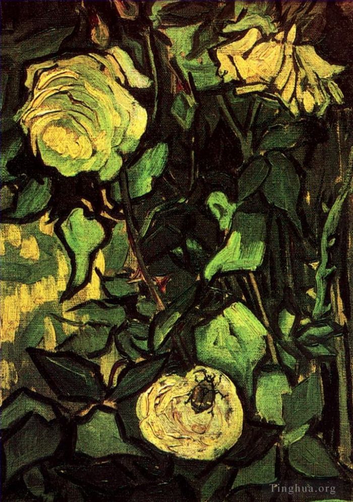 文森特·威廉·梵高 的油画作品 -  《玫瑰和甲虫》