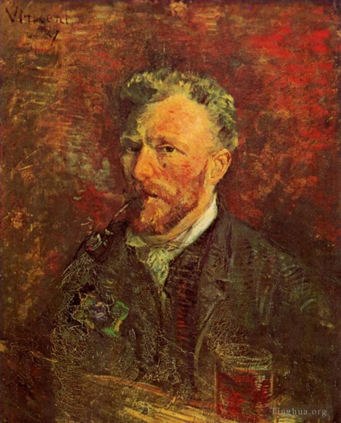 文森特·威廉·梵高 的油画作品 -  《持烟管拿杯子的自画像》