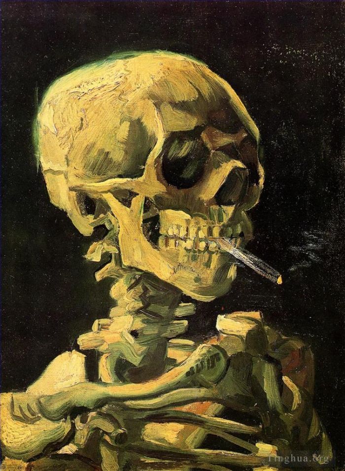 文森特·威廉·梵高 的油画作品 -  《头骨与燃烧的香烟》