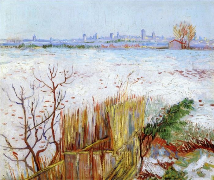 文森特·威廉·梵高 的油画作品 -  《以阿尔勒为背景的雪景》