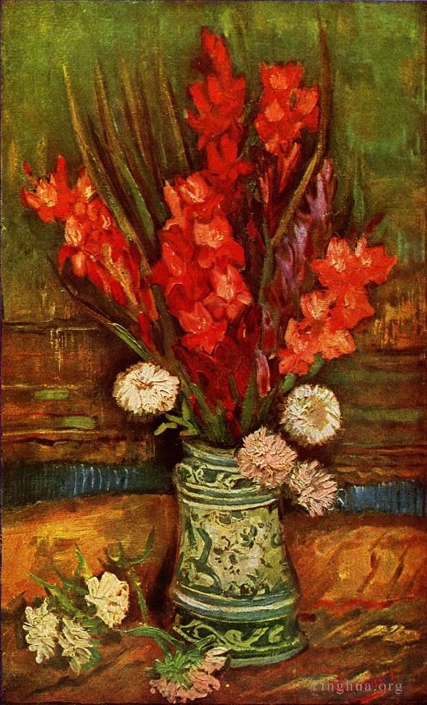 文森特·威廉·梵高 的油画作品 -  《静物花瓶与红色剑兰》