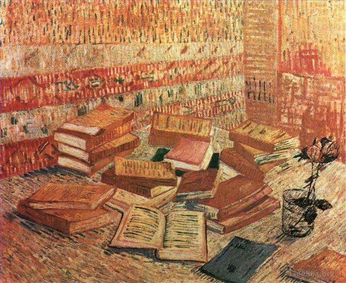 文森特·威廉·梵高 的油画作品 -  《静物法国小说和玫瑰》