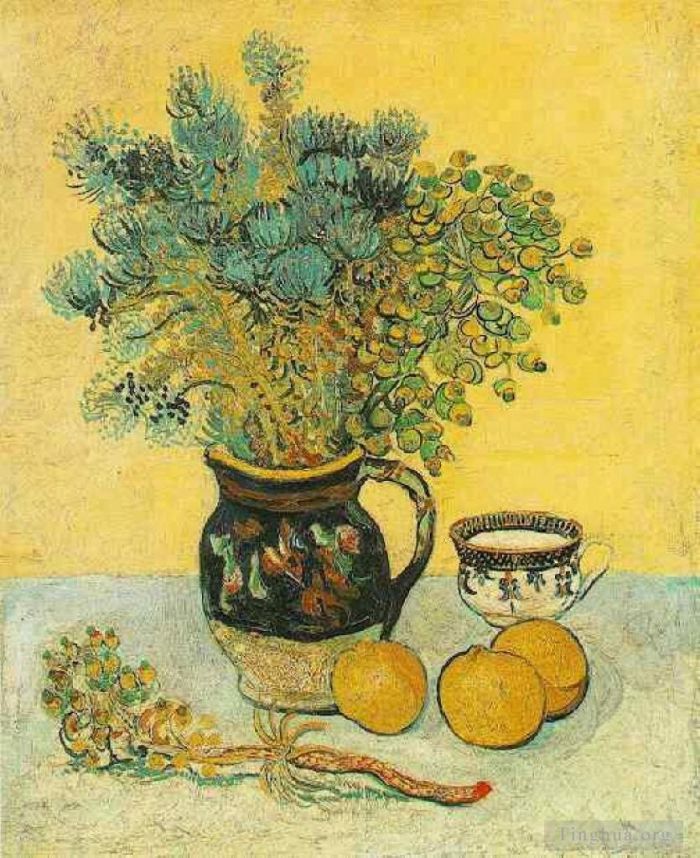 文森特·威廉·梵高 的油画作品 -  《静物珐琅壶与野花》