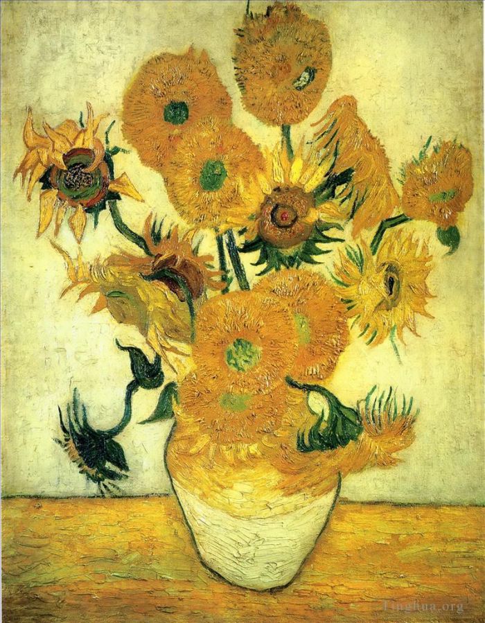 文森特·威廉·梵高 的油画作品 -  《十四只向日葵的静物花瓶》