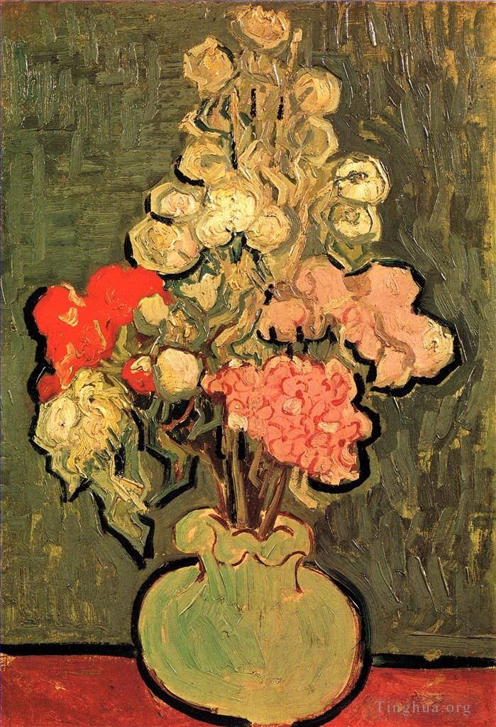 文森特·威廉·梵高 的油画作品 -  《静物花瓶与玫瑰锦葵》