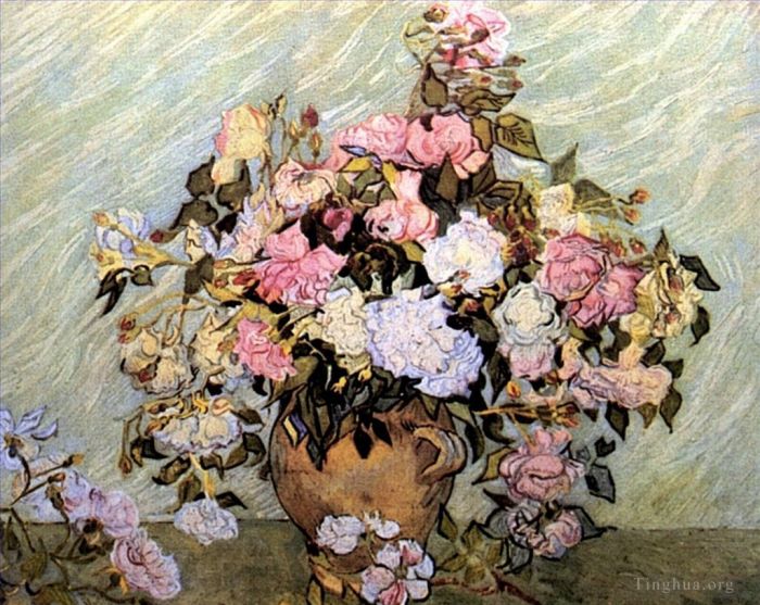 文森特·威廉·梵高 的油画作品 -  《静物花瓶与玫瑰》