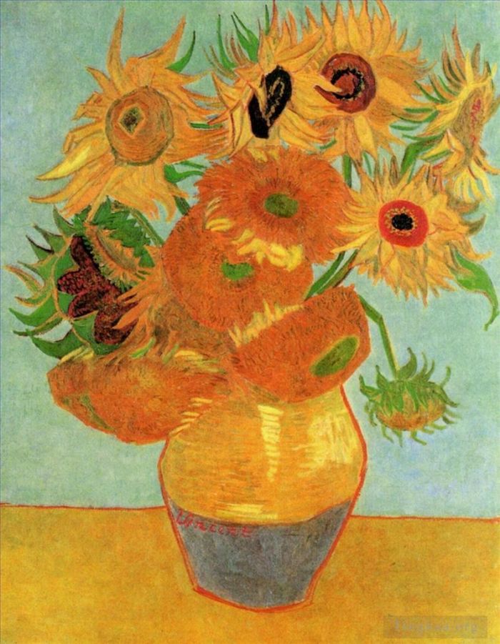 文森特·威廉·梵高 的油画作品 -  《有十二支向日葵的静物花瓶》