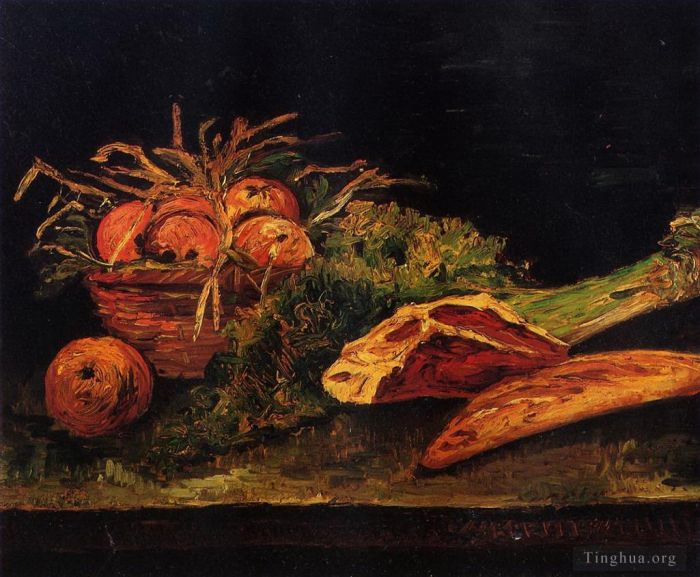 文森特·威廉·梵高 的油画作品 -  《静物与苹果肉和面包卷》