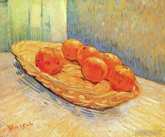 文森特·威廉·梵高 的油画作品 -  《有篮子和六个橘子的静物》