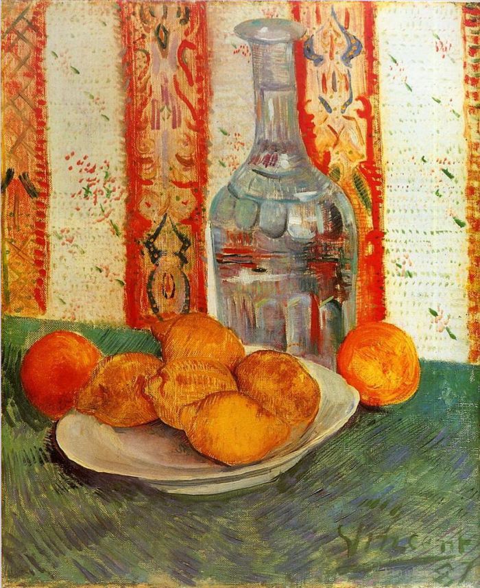 文森特·威廉·梵高 的油画作品 -  《盘子里有醒酒器和柠檬的静物》