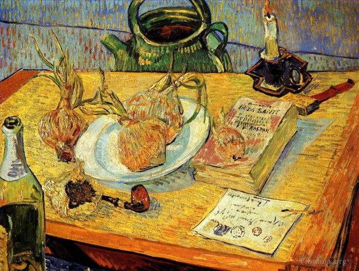 文森特·威廉·梵高 的油画作品 -  《静物画板管洋葱和密封蜡》