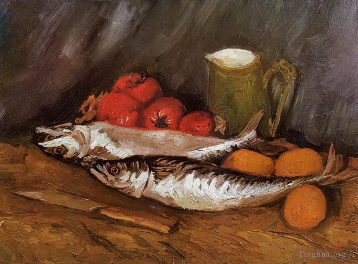文森特·威廉·梵高 的油画作品 -  《静物与鲭鱼,柠檬和西红柿》