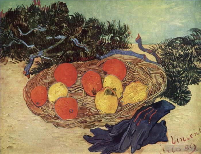 文森特·威廉·梵高 的油画作品 -  《静物与橙子和柠檬与蓝色手套》