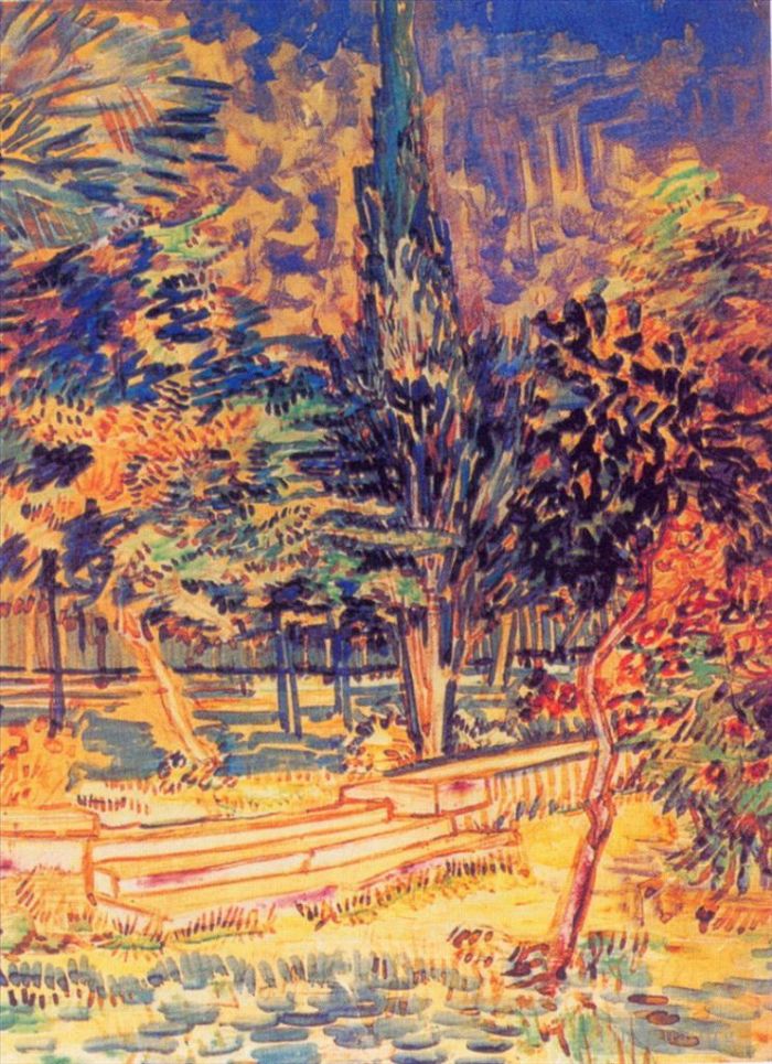 文森特·威廉·梵高 的油画作品 -  《精神病院花园的石阶》