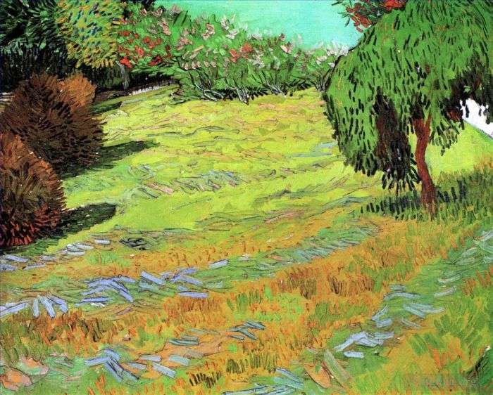 文森特·威廉·梵高 的油画作品 -  《公园里阳光明媚的草坪》