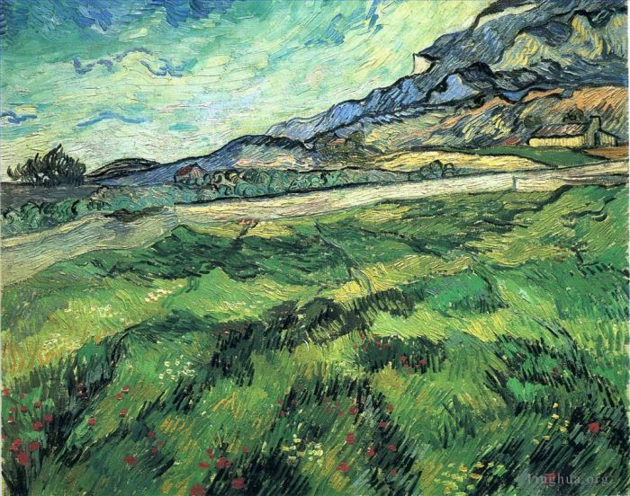 文森特·威廉·梵高 的油画作品 -  《庇护所后面的绿色麦田》