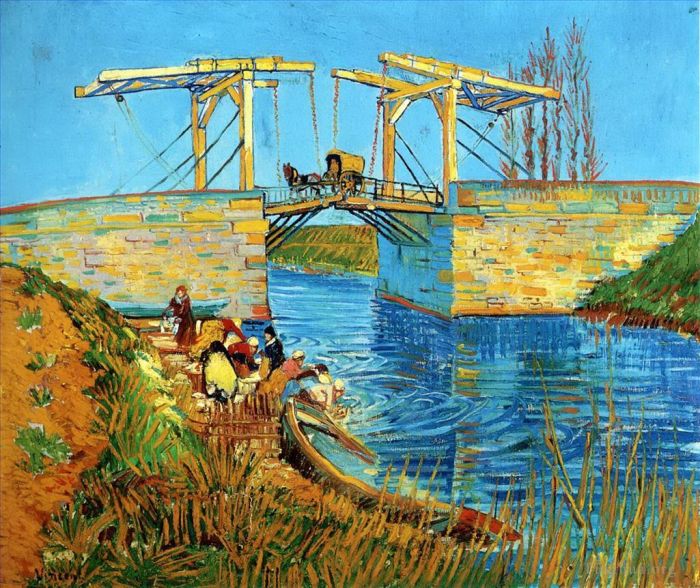 文森特·威廉·梵高 的油画作品 -  《有洗衣妇的阿尔的朗卢桥》