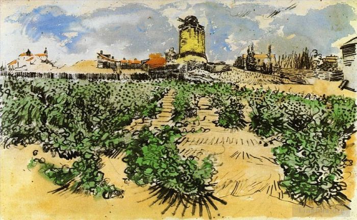 文森特·威廉·梵高 的油画作品 -  《丰特维耶,(Fontevieille),的,Alphonse,Daudet,磨坊》